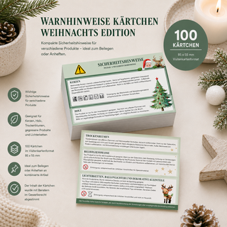 Kerzen, Holz, Trockenblumen etc. Weihnachten Warnhinweise kombiniert