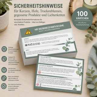 Kerzen, Holz, Trockenblumen etc. grün Warnhinweise kombiniert