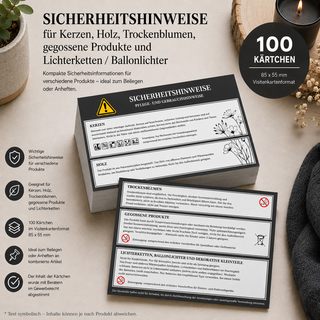 Kerzen, Holz, Trockenblumen etc. schwarz Warnhinweise kombiniert